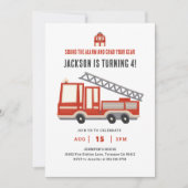 目覚まし消防車の誕生日パーティーを鳴らす 招待状 (正面)