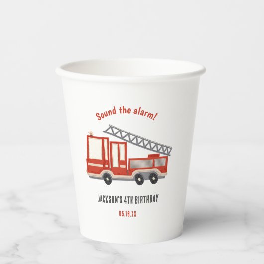 目覚まし消防車の誕生日パーティーを鳴らす 紙コップ (正面)