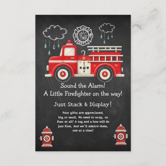目覚まし音を立てて！消防車の赤ちゃんシャワー エンクロージャーカード (正面)