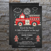 目覚まし音を立てて！消防車の赤ちゃんシャワー 招待状