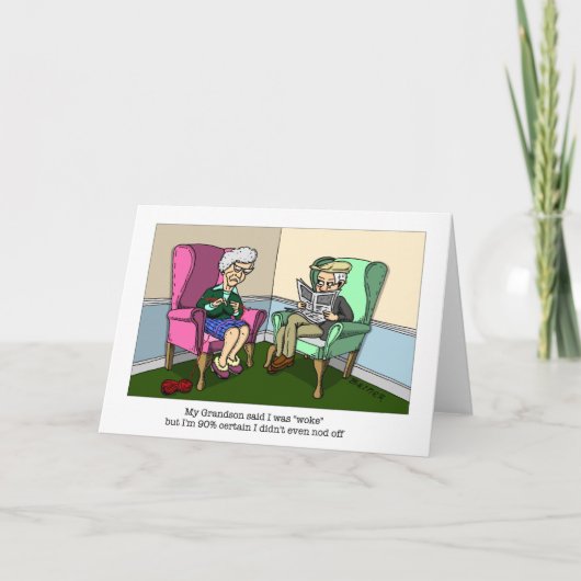 目覚めたおばあちゃんのグリーティングカード カード (正面)