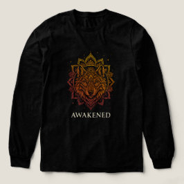 目覚めたオオカミの曼荼羅 スピリチュアルデザイン トライブレンドTシャツ