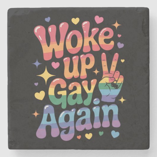 目覚めたゲイ再おもしろい度LGBTQプライドレインボー ストーンコースター (正面)