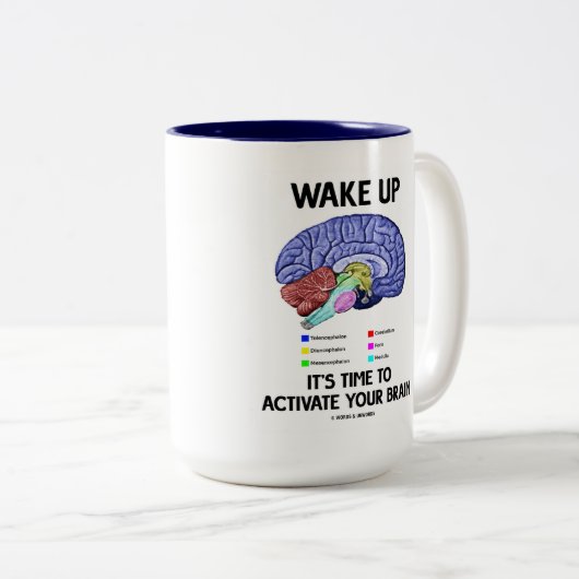 目覚めて下さいそれをありますあなたの頭脳(ユーモア)を活動化させる時間が ツートーンマグカップ (正面右)