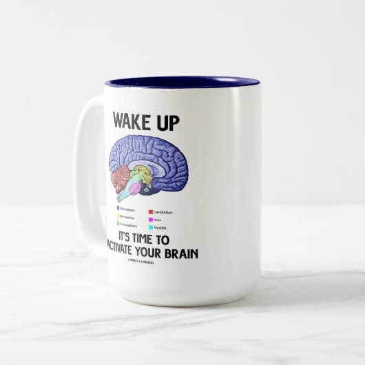 目覚めて下さいそれをありますあなたの頭脳(ユーモア)を活動化させる時間が ツートーンマグカップ (正面左)