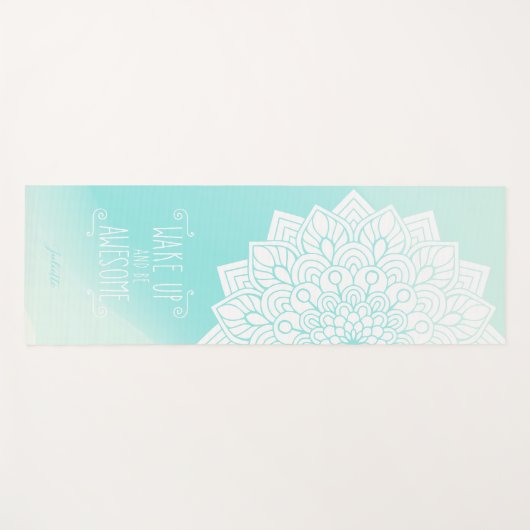 目覚めて引用文 |カスタム文字青 ヨガマット (正面(横))