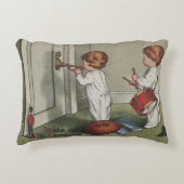 目覚めるクリスマスかわいい子どもイラストレーション アクセントクッション (正面)