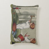 目覚めるクリスマスかわいい子どもイラストレーション アクセントクッション (裏面(縦))