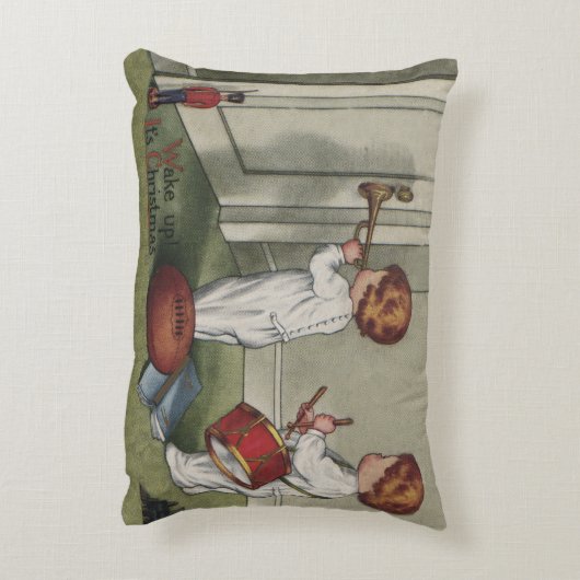 目覚めるクリスマスかわいい子どもイラストレーション アクセントクッション (裏面(縦))