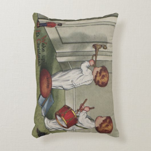 目覚めるクリスマスかわいい子どもイラストレーション アクセントクッション (正面(垂直))