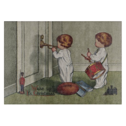 目覚めるクリスマスかわいい子どもイラストレーション カッティングボード (正面)