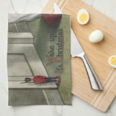 目覚めるクリスマスかわいい子どもイラストレーション キッチンタオル (四つ折り)