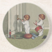 目覚めるクリスマスかわいい子どもイラストレーション コースター (正面)