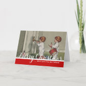 目覚めるクリスマスかわいい子どもイラストレーション シーズンカード (正面)