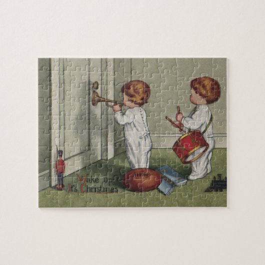 目覚めるクリスマスかわいい子どもイラストレーション ジグソーパズル (横)