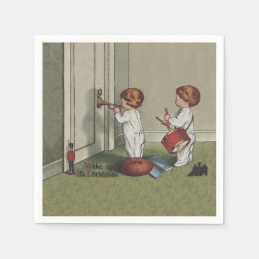 目覚めるクリスマスかわいい子どもイラストレーション スタンダードカクテルナプキン (正面)