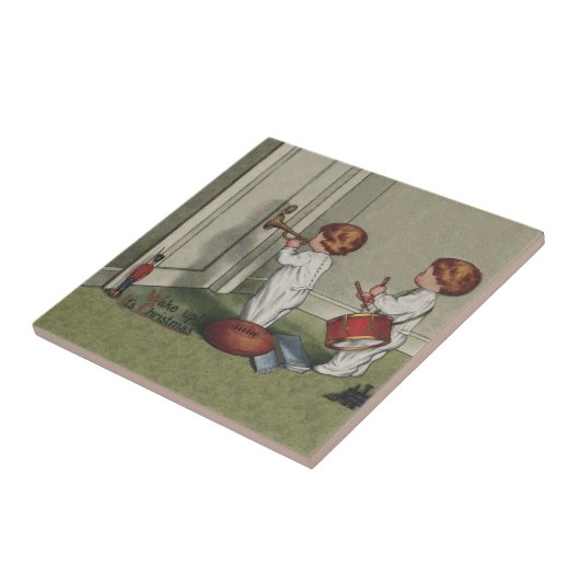 目覚めるクリスマスかわいい子どもイラストレーション タイル (側面)