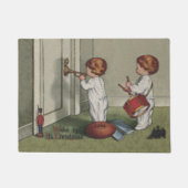 目覚めるクリスマスかわいい子どもイラストレーション ドアマット (正面)