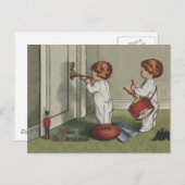 目覚めるクリスマスかわいい子どもイラストレーション ポストカード (正面/裏面)