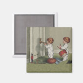 目覚めるクリスマスかわいい子どもイラストレーション マグネット (正面/裏面)