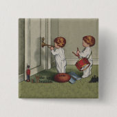 目覚めるクリスマスかわいい子どもイラストレーション 缶バッジ (正面)