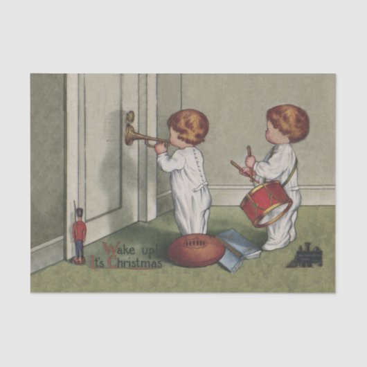 目覚めるクリスマスかわいい子どもイラストレーション 薄葉紙 (正面)