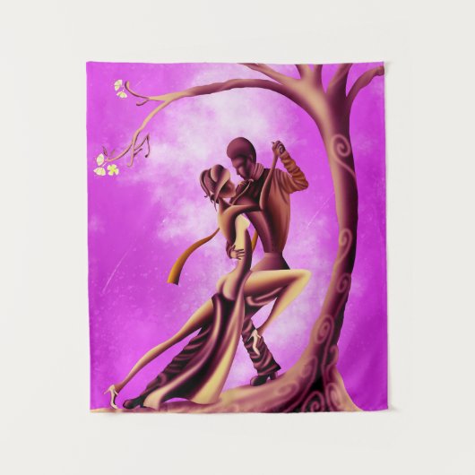 「目覚める月」 – ロマンチックな超現実的なダンスアートワーク タペストリー (正面)