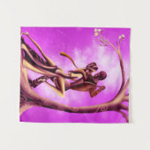 「目覚める月」 – ロマンチックな超現実的なダンスアートワーク タペストリー (正面(横))