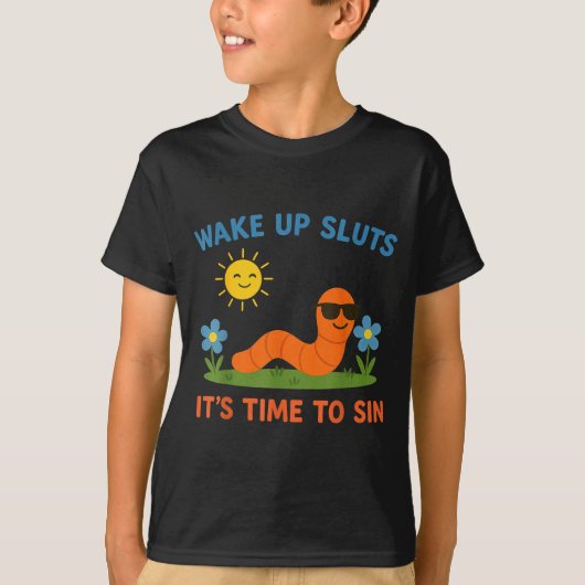 目覚めろ!罪を犯す時が来た 面白い大人ユーモア ワーム Tシャツ (正面)