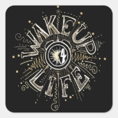 目覚感動的め4ライフ引用文イラストレーション スクエアシール (正面)