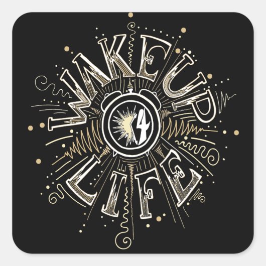 目覚感動的め4ライフ引用文イラストレーション スクエアシール (正面)