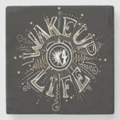 目覚感動的め4ライフ引用文イラストレーション ストーンコースター (正面)