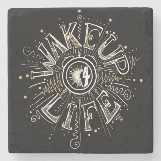 目覚感動的め4ライフ引用文イラストレーション ストーンコースター (正面)