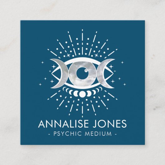 目 – トリプルムーン – 白と真珠 スクエア名刺 (正面)