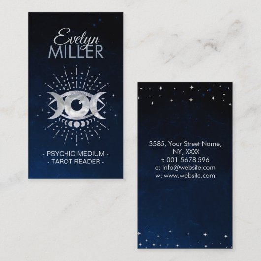 目 – 銀と真珠のトリプルムーン 名刺 (正面/裏面)