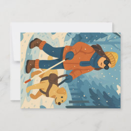 盲導犬と冬の散歩 – はがき