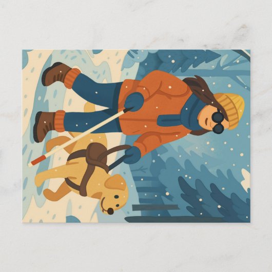 盲導犬と冬の散歩 – はがき (正面)