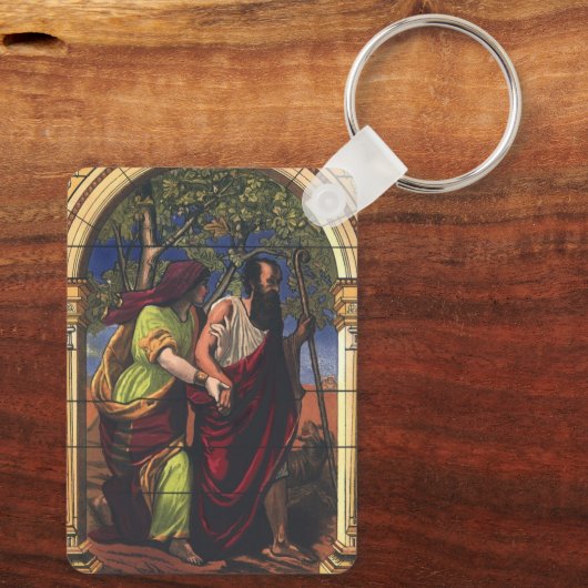 盲目のトビットと妻のアナ，ヴィンテージ宗教 キーホルダー (裏面)