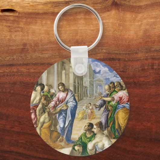 盲目の宗教芸術を癒すイエス・キリスト キーホルダー (正面)