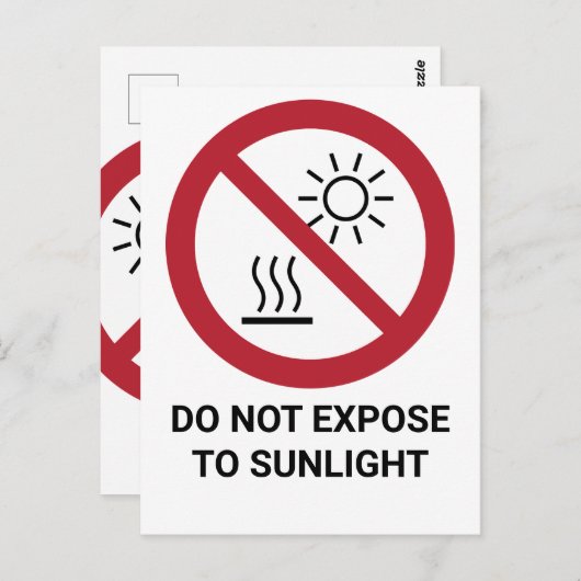 直射日光に当たらない、禁止サイン ポストカード (正面/裏面)