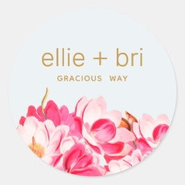 直径2インチのピンクの水彩画のマグノリアの花のステッカー ラウンドシール