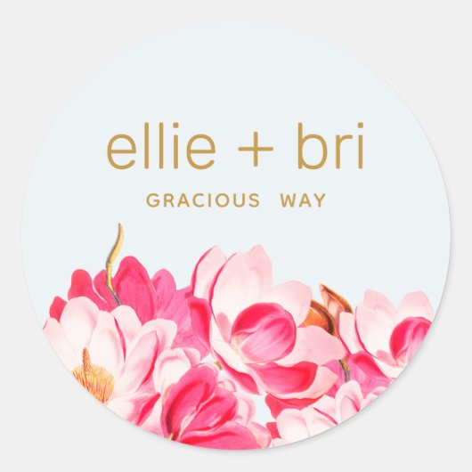 直径2インチの丸いピンクの水彩画のマグノリアの花のステッカー ラウンドシール (正面)