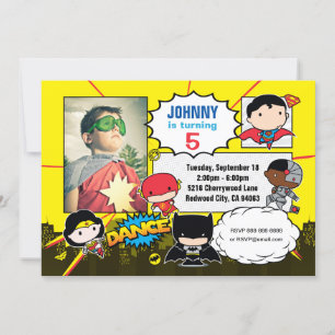 直流漫画 Justice League -チビ(小さくかわいく書いた感じ)誕生日写真 招待状