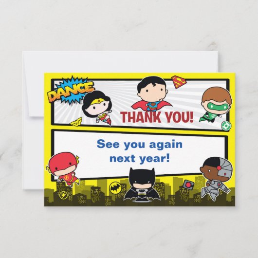 直流漫画 | Justice League -チビ（小さくかわいく書いた感じ）誕生日 サンキューカード (正面)