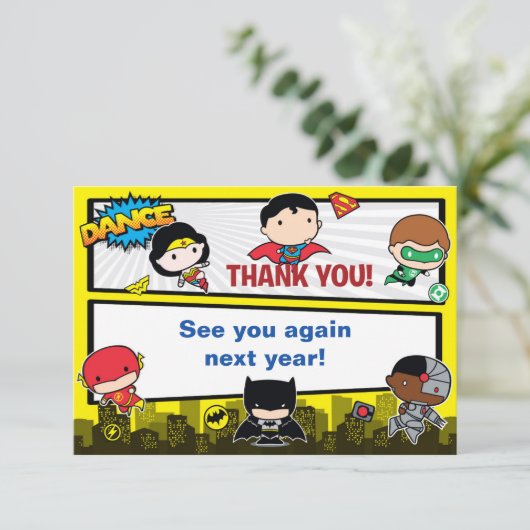 直流漫画 | Justice League -チビ(小さくかわいく書いた感じ)誕生日 サンキューカード (スタンド正面)