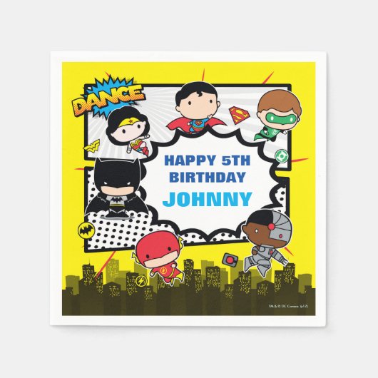 直流漫画 | Justice League -チビ（小さくかわいく書いた感じ）誕生日 スタンダードカクテルナプキン (正面)