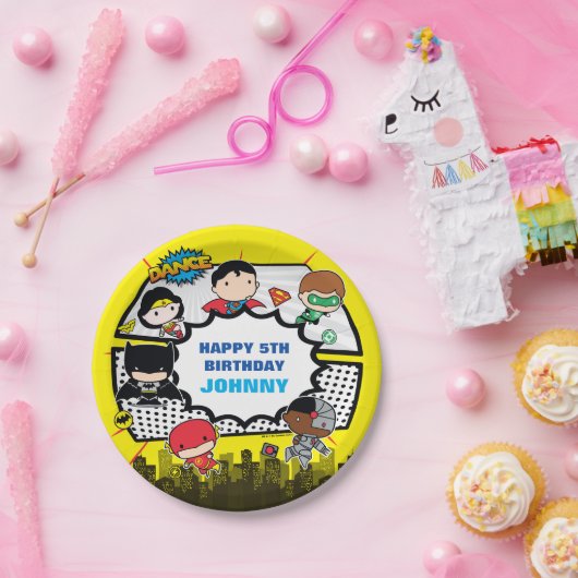 直流漫画 | Justice League -チビ（小さくかわいく書いた感じ）誕生日 ペーパープレート (パーティー)