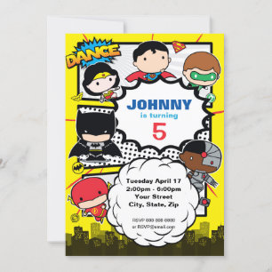 直流漫画 Justice League -チビ(小さくかわいく書いた感じ)誕生日 招待状