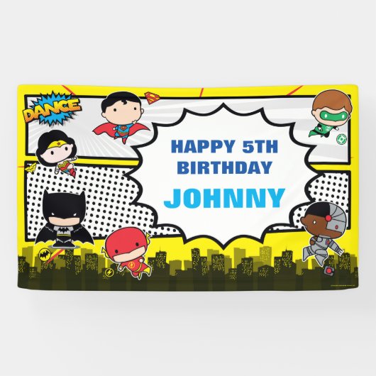 直流漫画 | Justice League -チビ（小さくかわいく書いた感じ）誕生日 横断幕 (横)