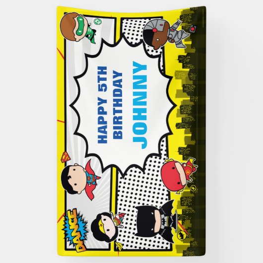 直流漫画 | Justice League -チビ（小さくかわいく書いた感じ）誕生日 横断幕 (縦)